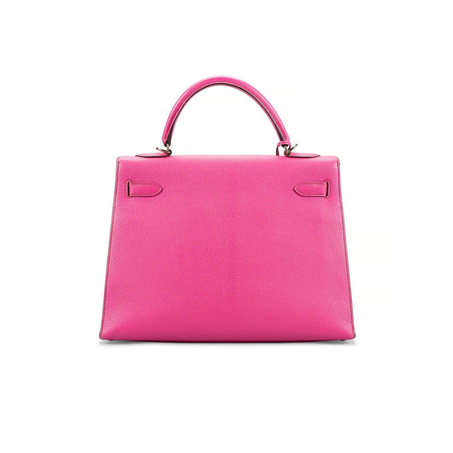 A FUCHSIA CHEVRE LEATHER SELLIER KELLY 32 WITH PALLADIUM HARDWARE