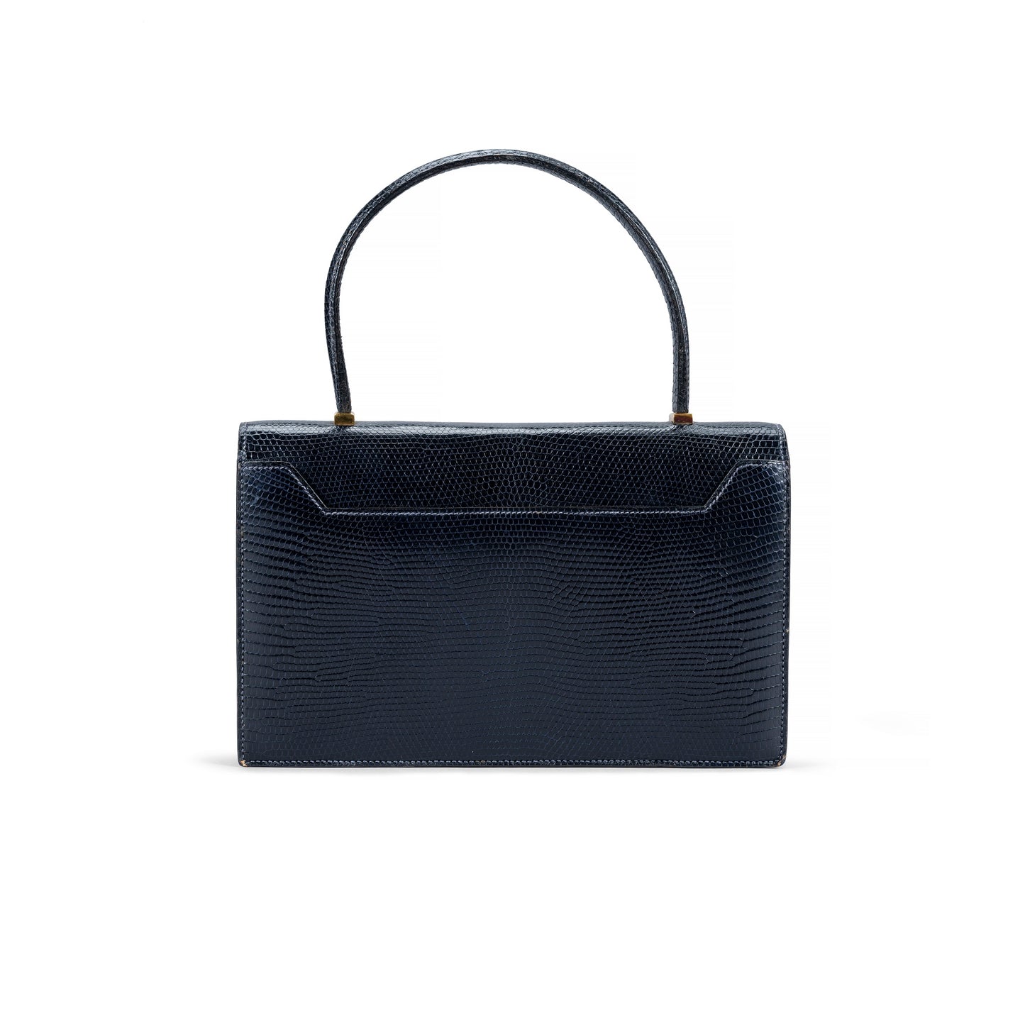 A DEEP BLUE LIZARD HANDBAG WITH GOLD HARDWARE