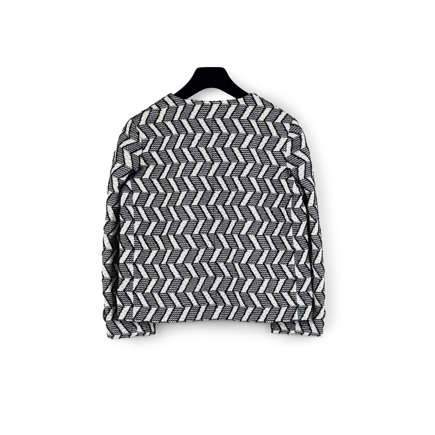 CHANEL BLACK AND WHITE GEOMETRIC DESIGN TWEED JACKET