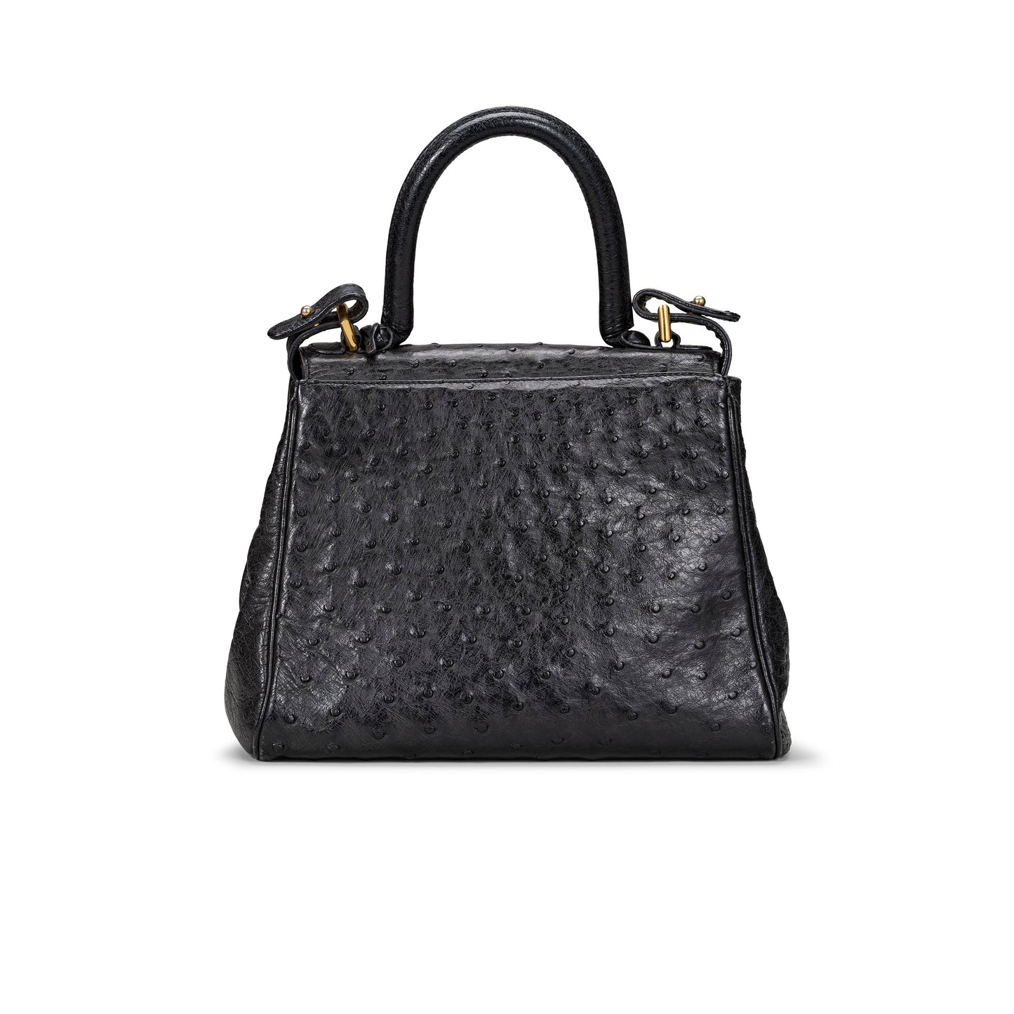 DELVAUX BRILLANT PM BLACK OSTRICH LEATHER BAG WITH GOLD HARDWARE