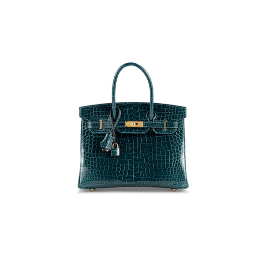 A SHINY COLVERT POROSUS CROCODILE BIRKIN 30 WITH GOLD HARDWARE