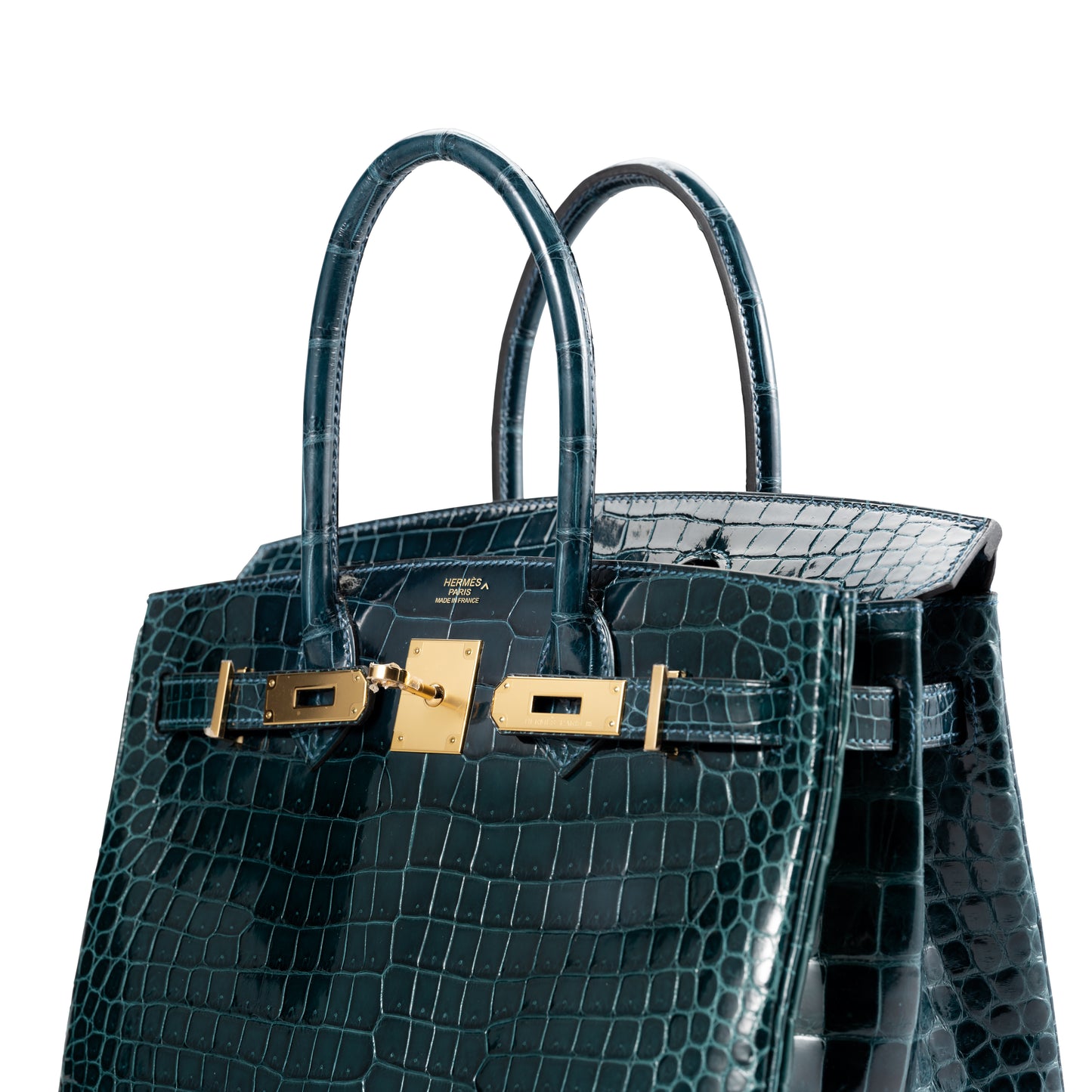 A SHINY COLVERT POROSUS CROCODILE BIRKIN 30 WITH GOLD HARDWARE