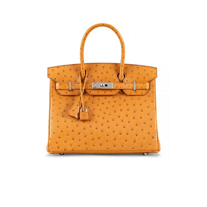 A COGNAC OSTRICH BIRKIN 30 WITH PALLADIUM HARDWARE