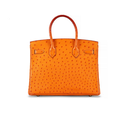 A TANGERINE OSTRICH BIRKIN 30 WITH GOLD HARDWARE