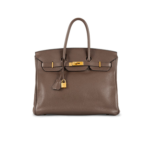 AN EBENE CLEMENCE LEATHER BIRKIN 35 WITH GOLD HARDWARE