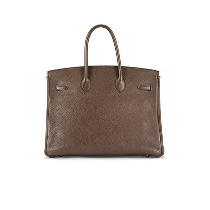 AN EBENE CLEMENCE LEATHER BIRKIN 35 WITH GOLD HARDWARE