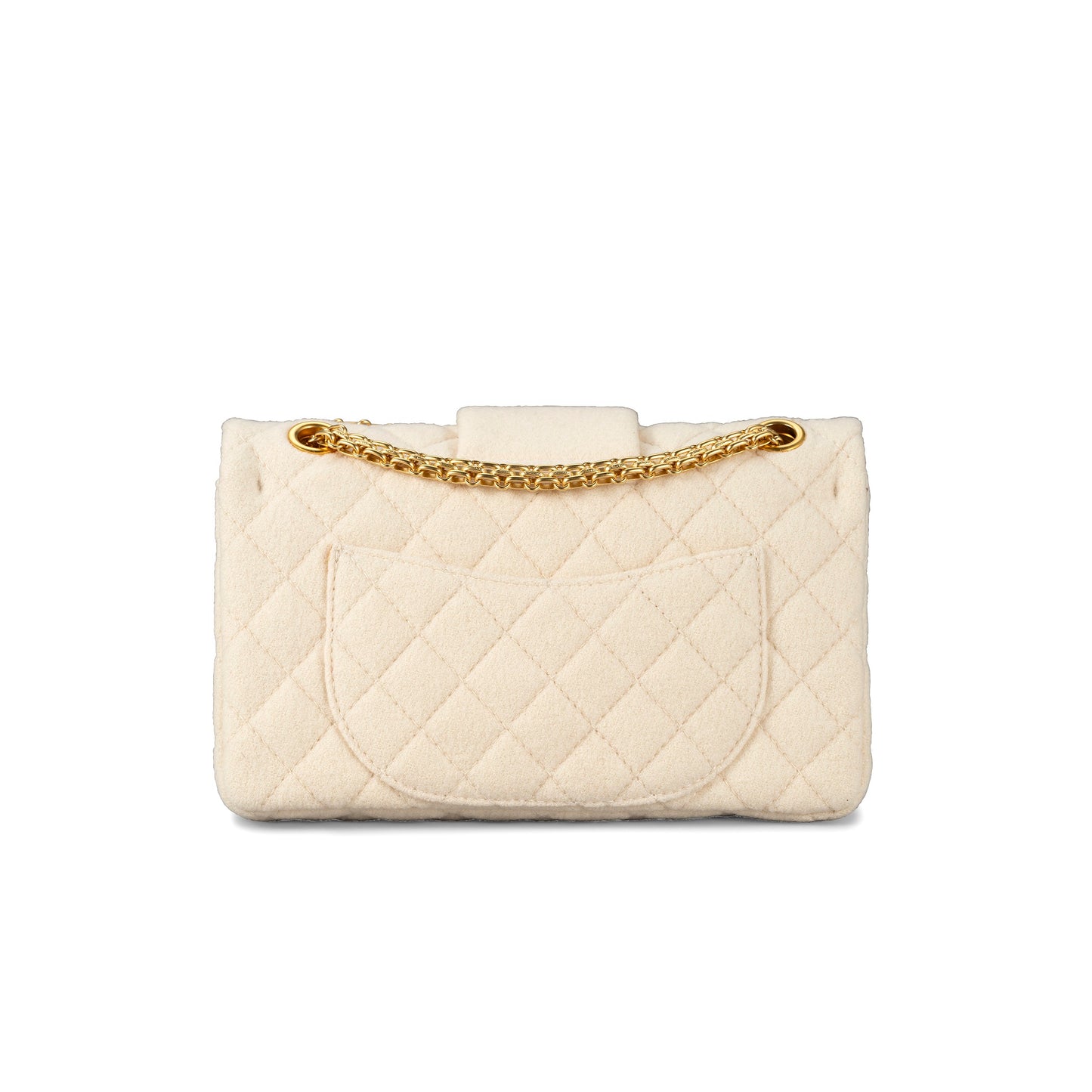 CHANEL WHITE PARIS-MOSCOW 2.55 MEDIUM CLASSIC DOUBLE FLAP BAG WITH GOLD HARDWARE