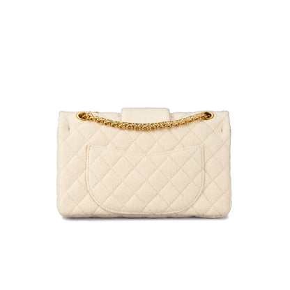 CHANEL WHITE PARIS-MOSCOW 2.55 MEDIUM CLASSIC DOUBLE FLAP BAG WITH GOLD HARDWARE