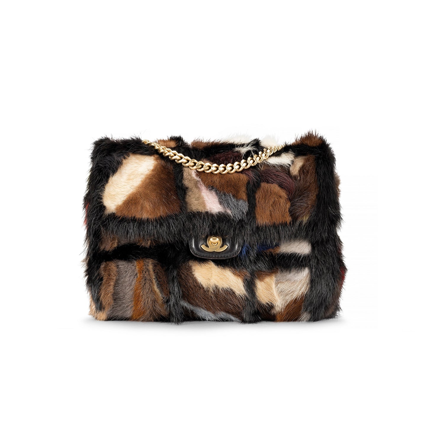 CHANEL FURRY CHAIN SHOULDER BAG WITH GOLD HARDWARE