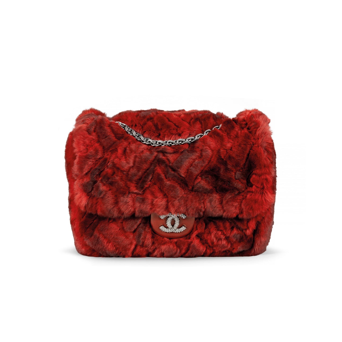 CHANEL RABBIT FUR SHOULDER BAG WITH PALLADIUM HARDWARE