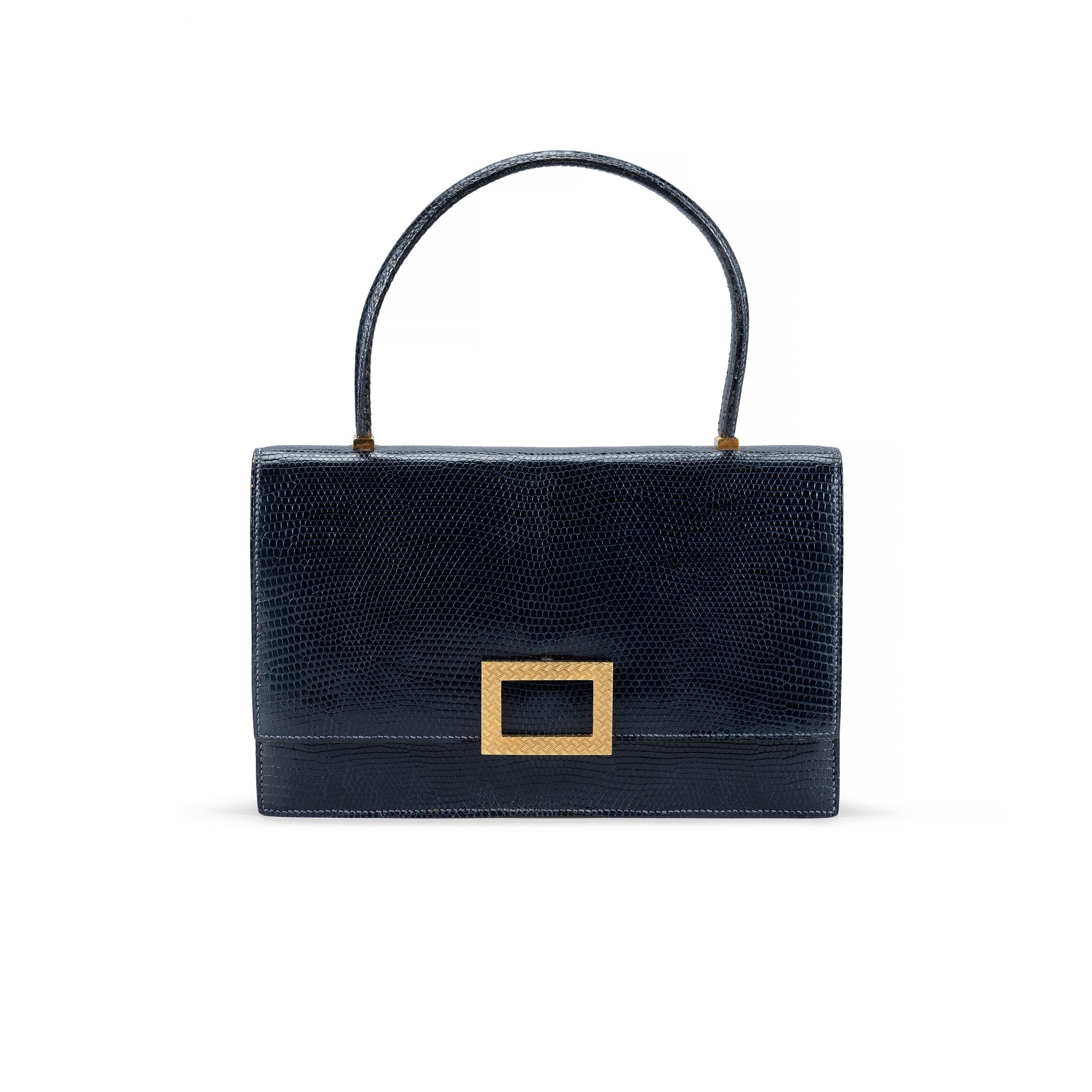 A DEEP BLUE LIZARD HANDBAG WITH GOLD HARDWARE – Ravenel Luxury Boutique