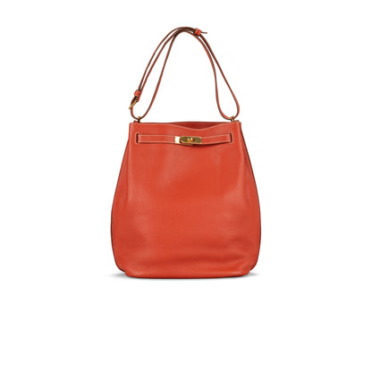 A ROUGE TOMATE CLÉMENCE LEATHER SO KELLY 26 WITH GOLD HARDWARE