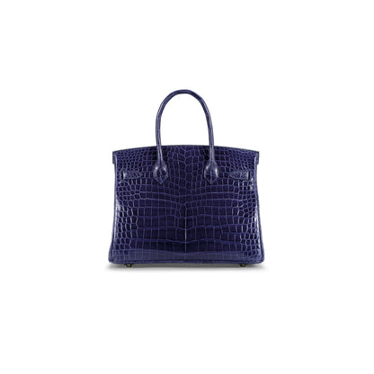 A SHINY BLEU ENCRE POROSUS CROCODILE BIRKIN 30 WITH GOLD HARDWARE