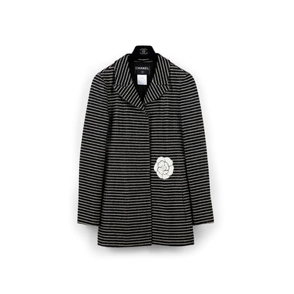 CHANEL CRUISE COLLECTION STRIPED CAMELLIA SILK LINED JACKET