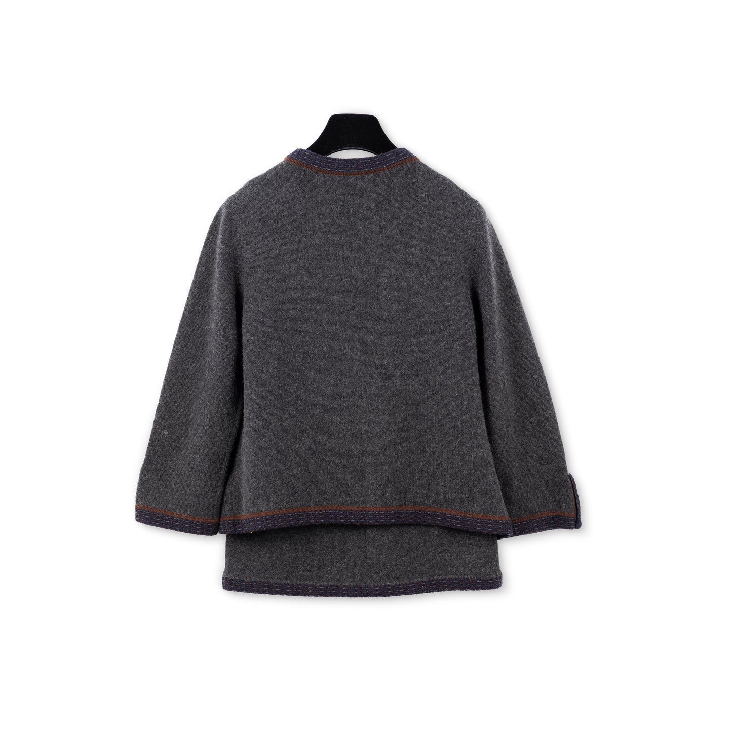 CHANEL GREY CASHMERE 2005 CONTRAST TRIM CARDIGAN AND SWEATER