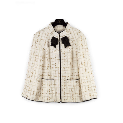 CHANEL WHITE BEIGE GOLD TWEED JACKET