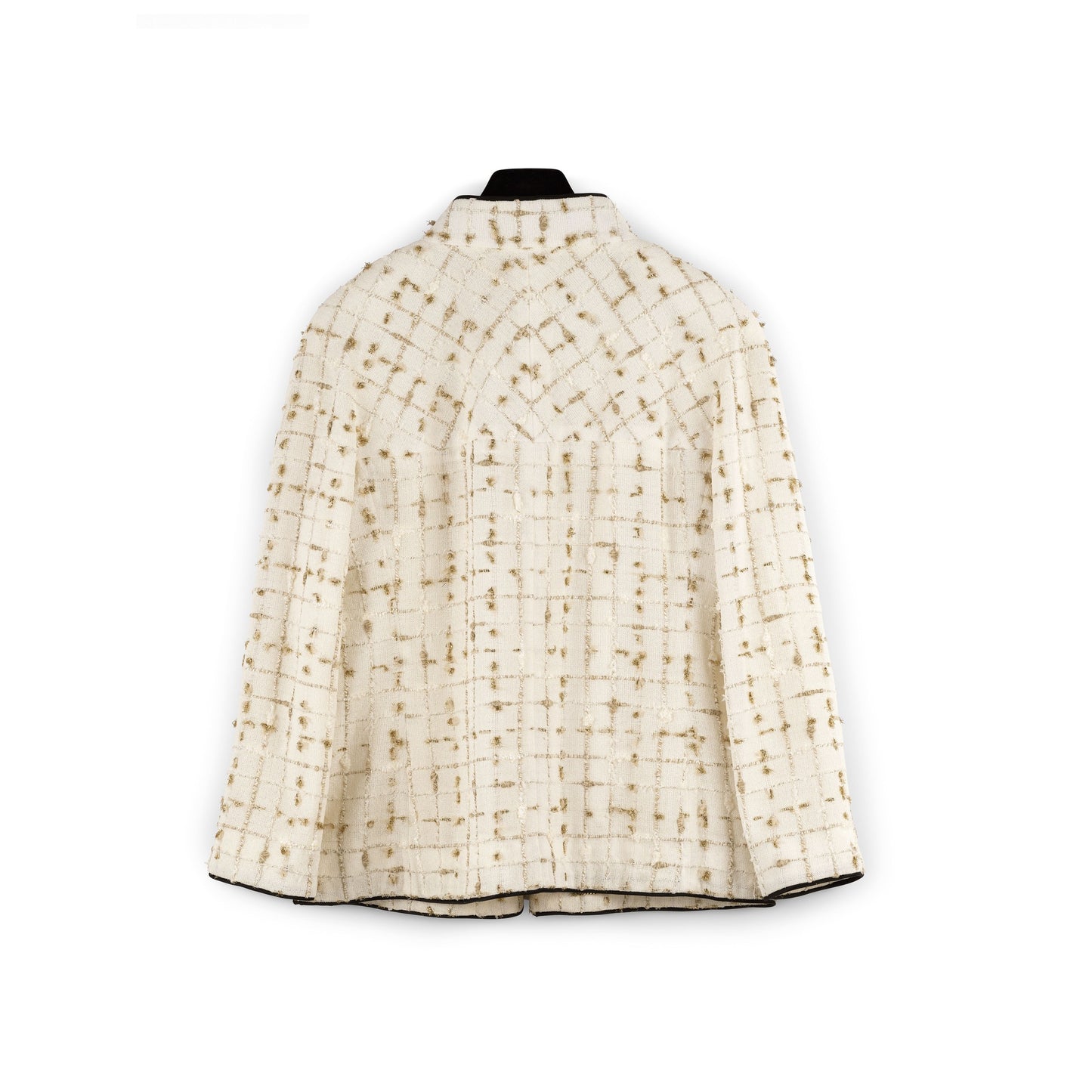 CHANEL WHITE BEIGE GOLD TWEED JACKET