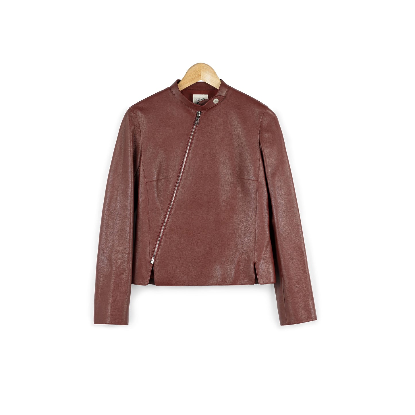 HERMÈS BORDEAUX GOATSKIN ASYMMETRICAL RIDER JACKET