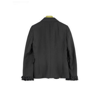 GUCCI BLACK SILK WOOL RUFFLED CUFF DETAIL BLAZER