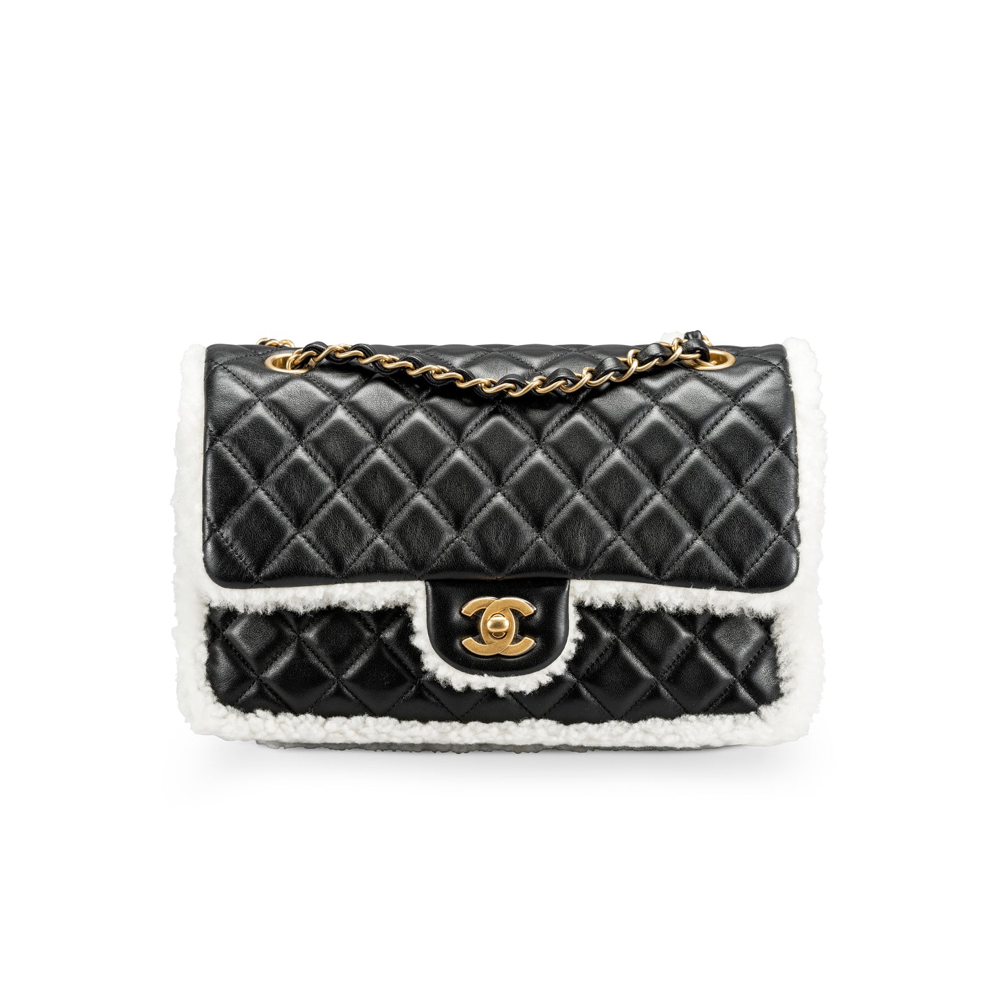 CHANEL MEDIUM COCO NEIGE FLAP BAG QUILTED LAMBSKIN WITH SHEARLING WITH GOLD HARDWARE