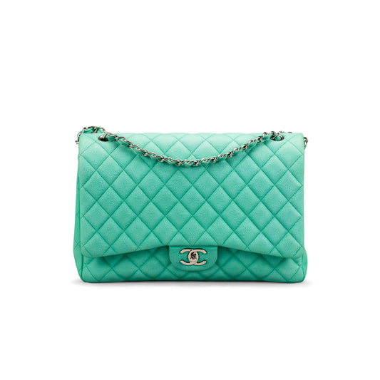 CHANEL MAXI JUMBO TIFFANY BLUE SHOULDER BAG WITH PALLADIUM HARDWARE