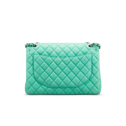 CHANEL MAXI JUMBO TIFFANY BLUE SHOULDER BAG WITH PALLADIUM HARDWARE