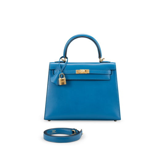 A BLEU IZMIR TADELAKT LEATHER KELLY 25 WITH GOLD HARDWARE